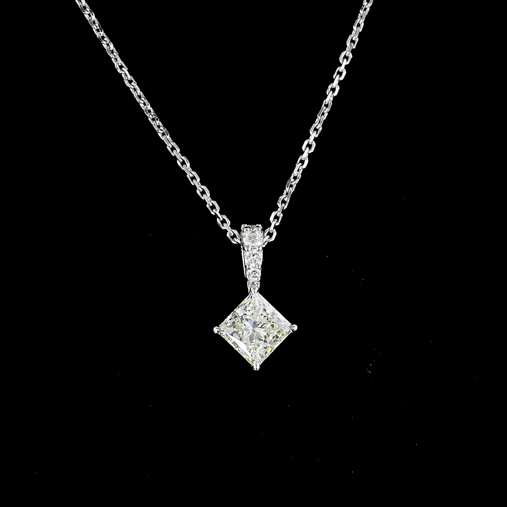 2.83 Cts 14k White Gold Princess Shape Pendant Pendant - Image 3