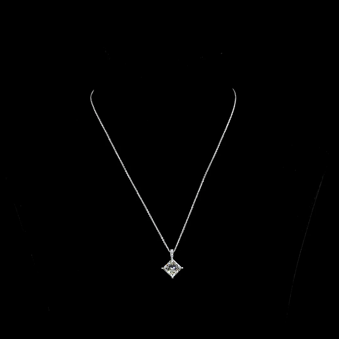 3.83 Cts 14k White Gold Princess Shape Pendant Pendant - Video