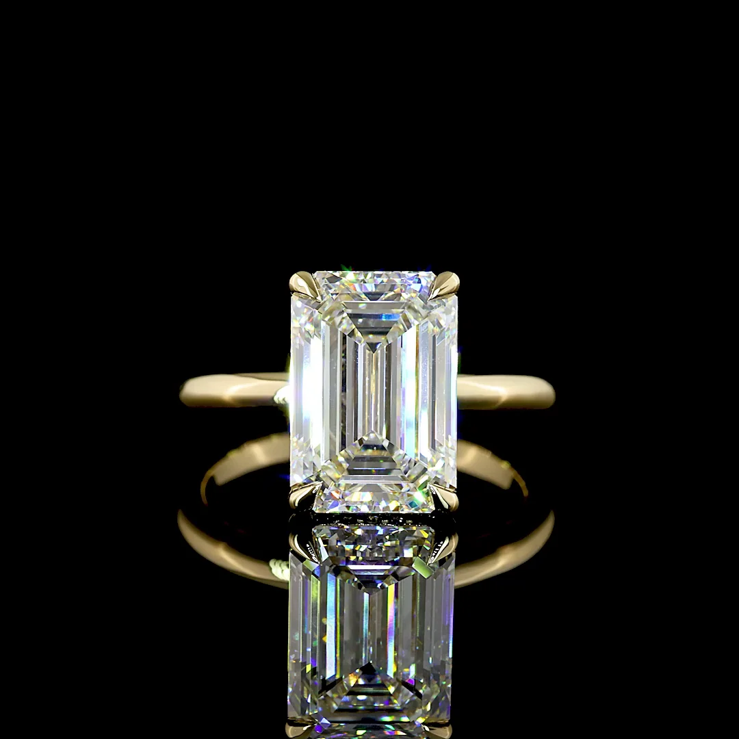 5.26 Cts 14k Yellow Gold Emerald Shape Hidden Halo Ring - Video