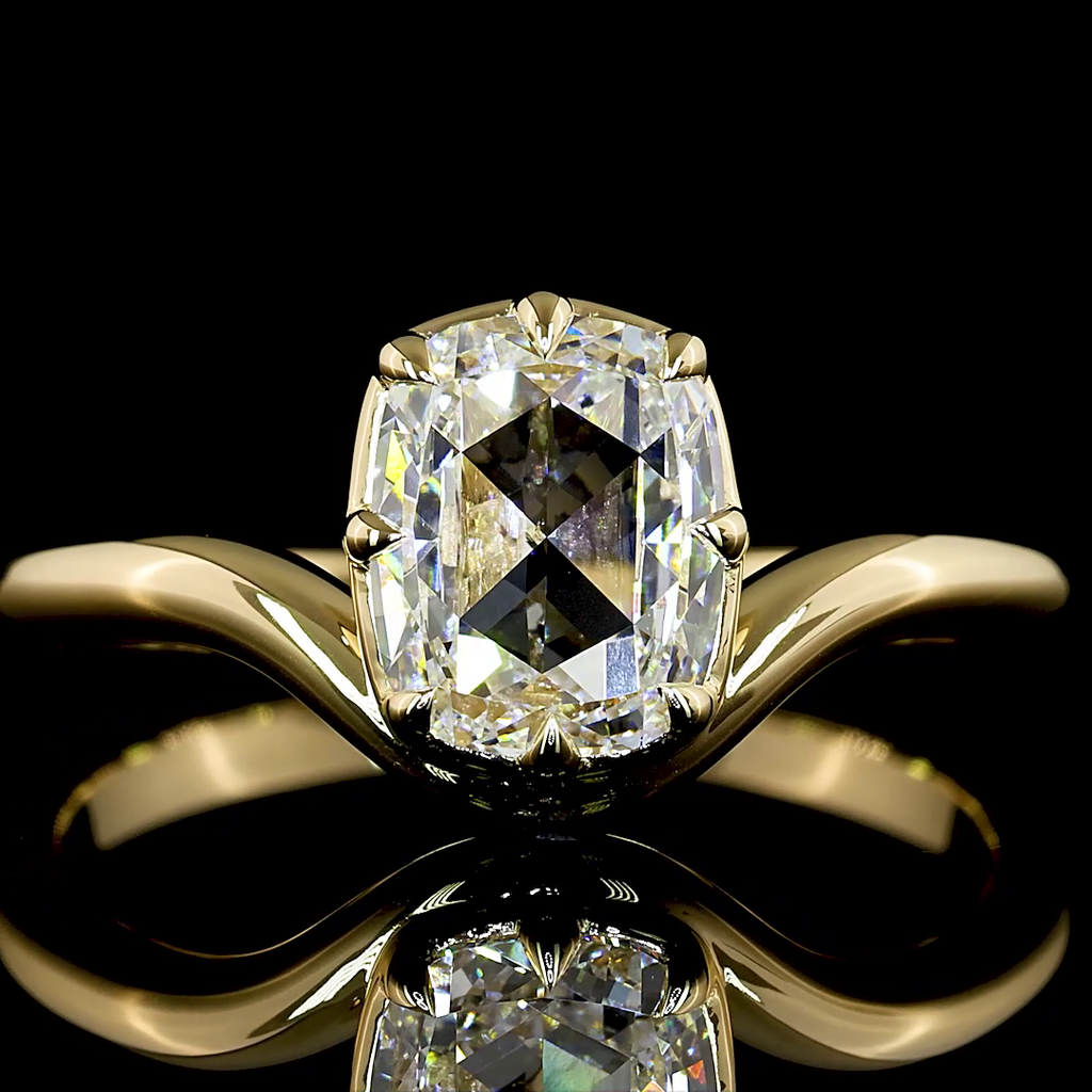 1.04 Cts 14k Yellow Gold Rose Cut Cushion Shape Solitaire Ring - Image 3