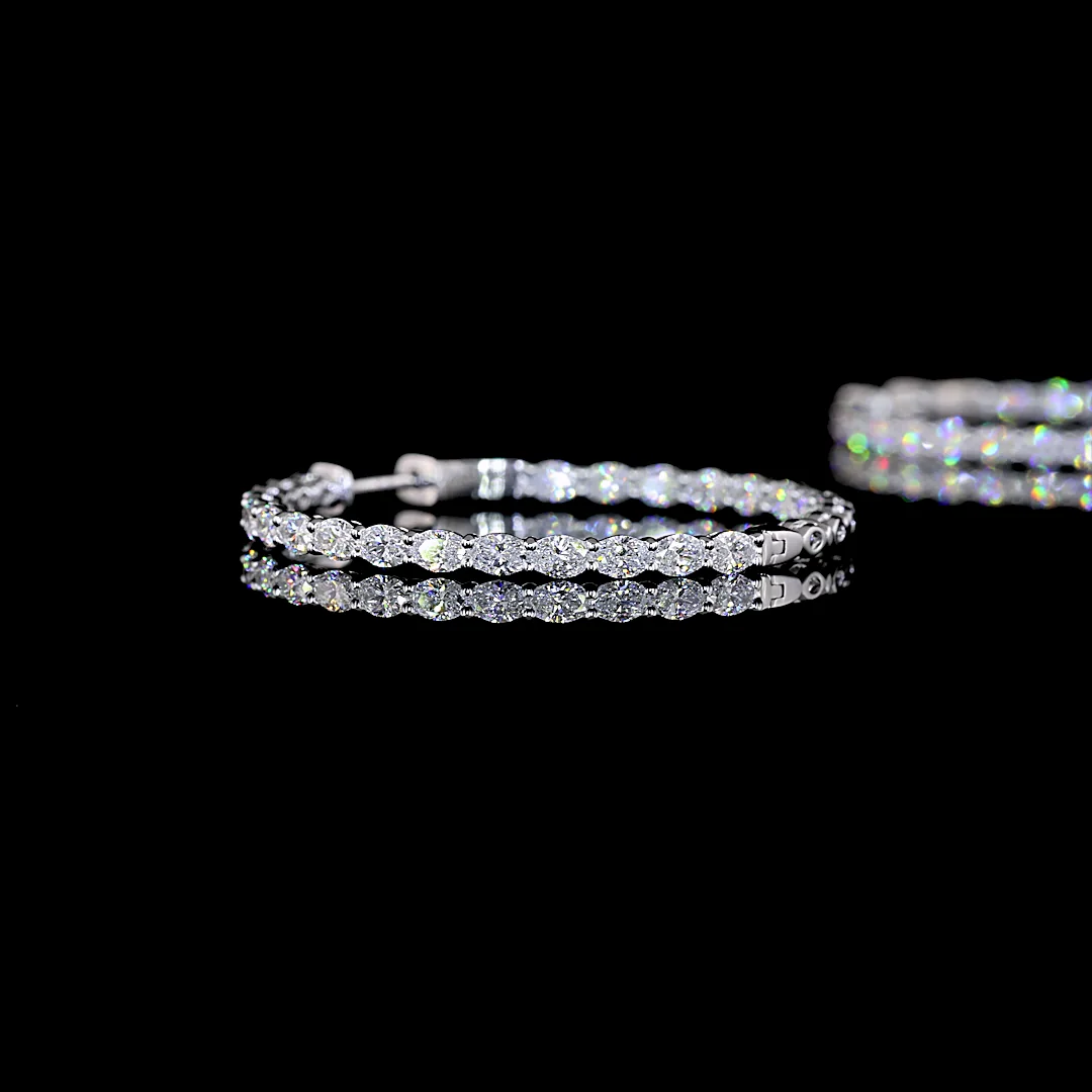 2.82 Cts 14k White Gold Oval Shape Hoops Earring - Image 4