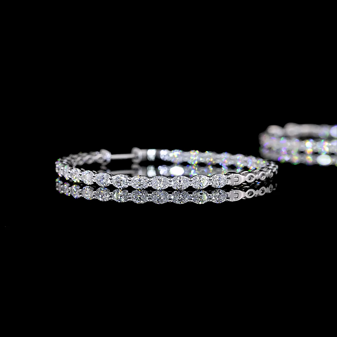 3.87 Cts 14k White Gold Oval Shape Hoops Earring - Image 4