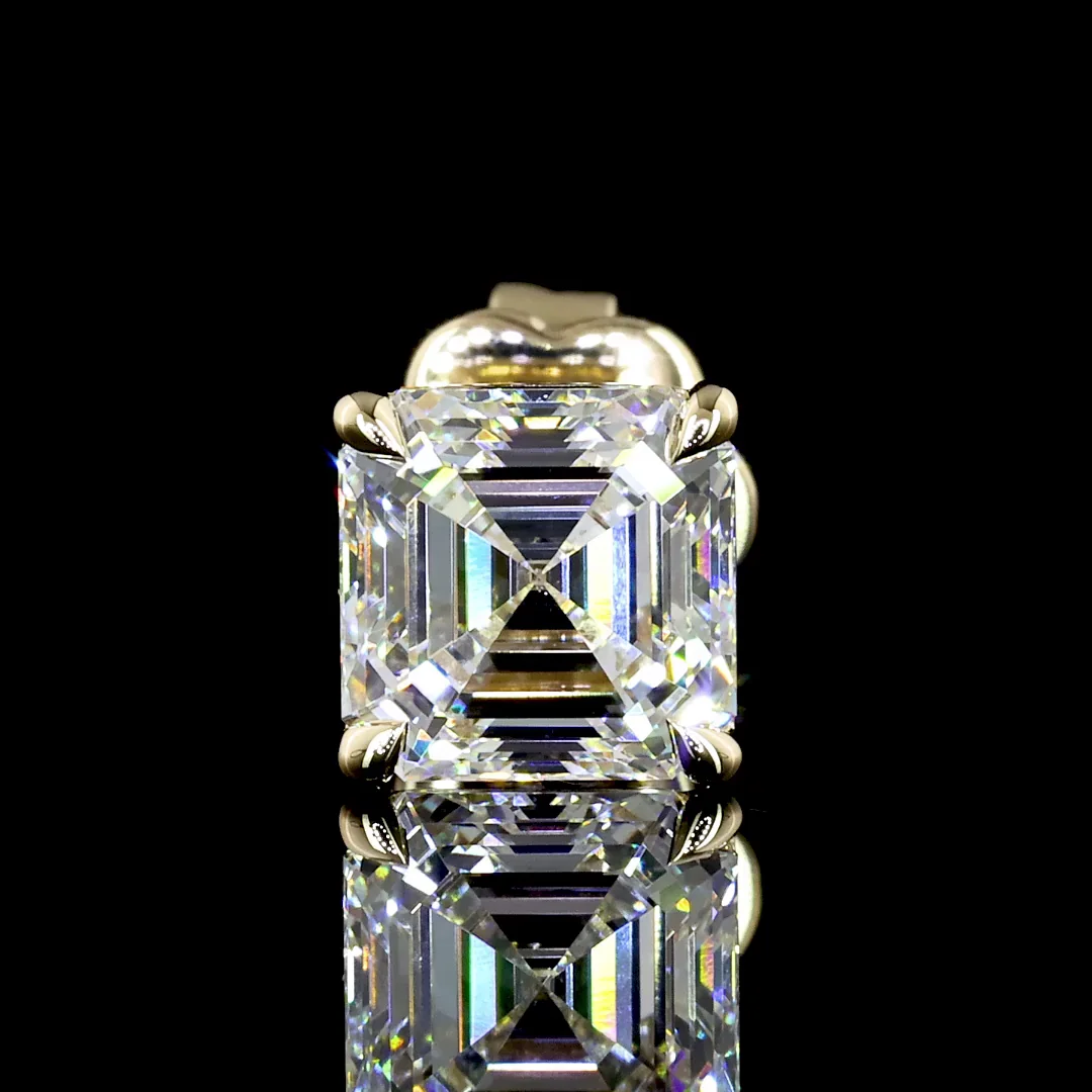 2.4 Cts 14k Yellow Gold Asscher Shape Studs Earring - Image 2
