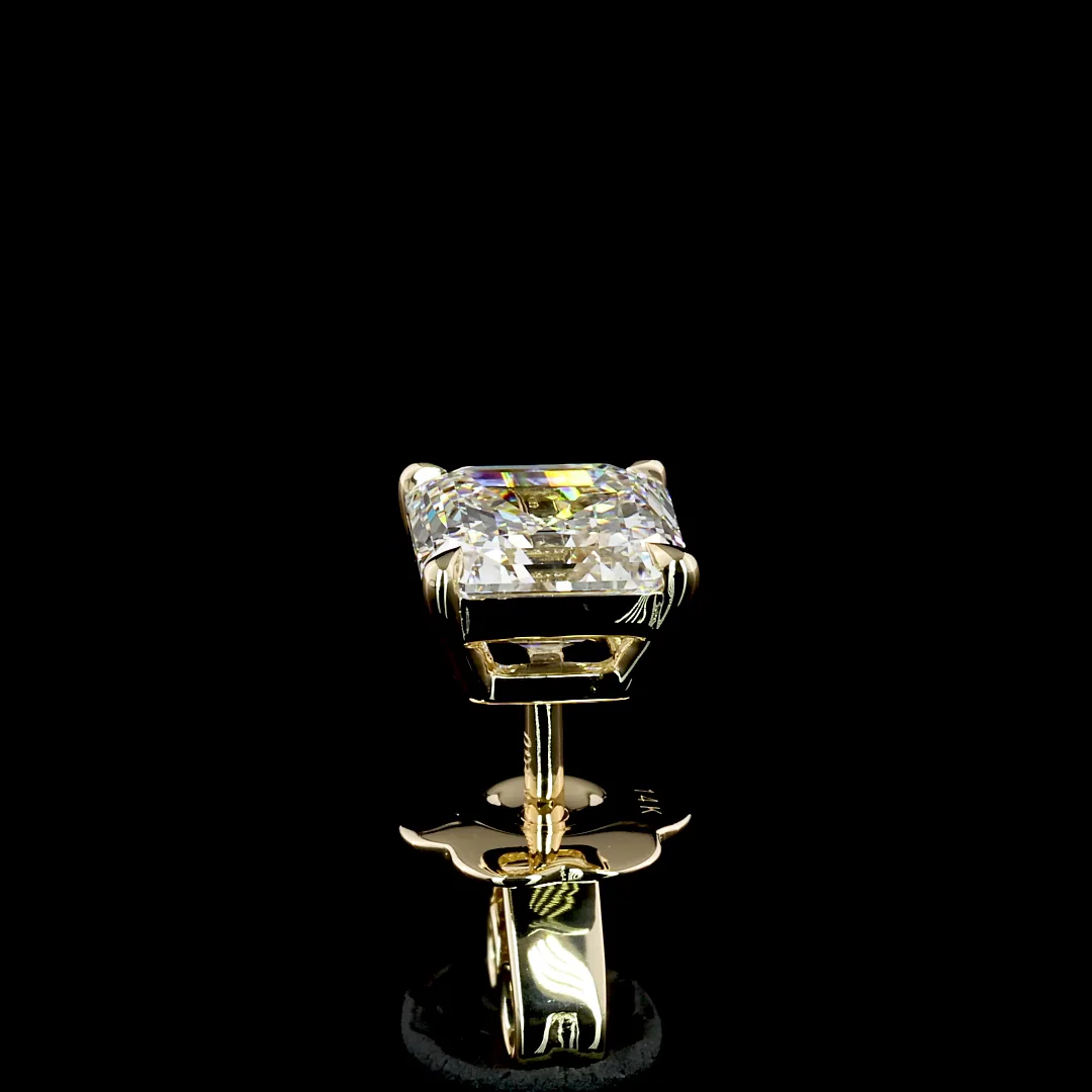 2.4 Cts 14k Yellow Gold Asscher Shape Studs Earring - Image 4