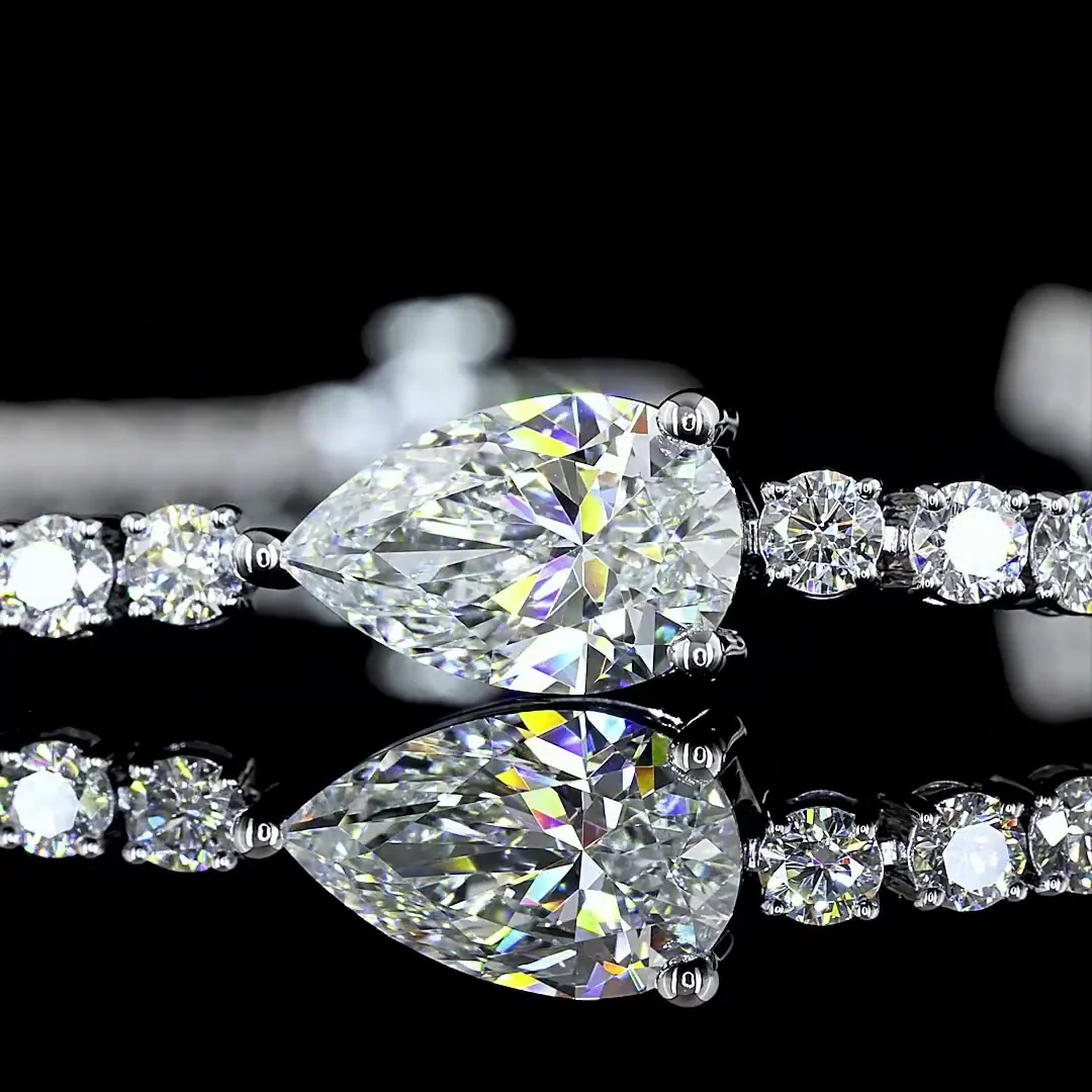 4.56 Cts 14k White Gold Pear Shape Station Line Tennis Bracelet - Image 2