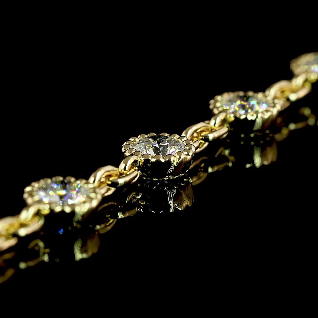 6.4 Cts 14k Yellow Gold Round Shape Station Necklace - Image 2