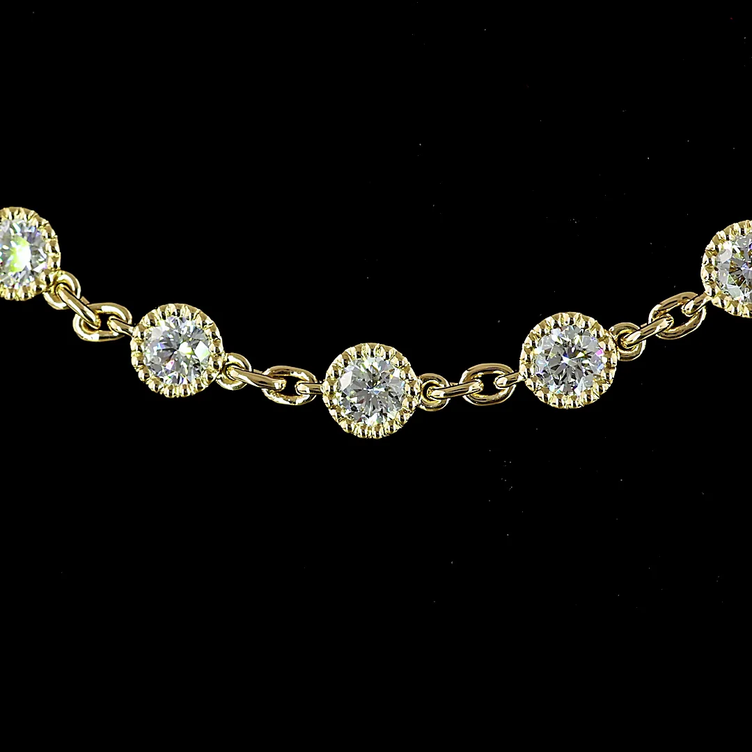 6.4 Cts 14k Yellow Gold Round Shape Station Necklace - Image 3