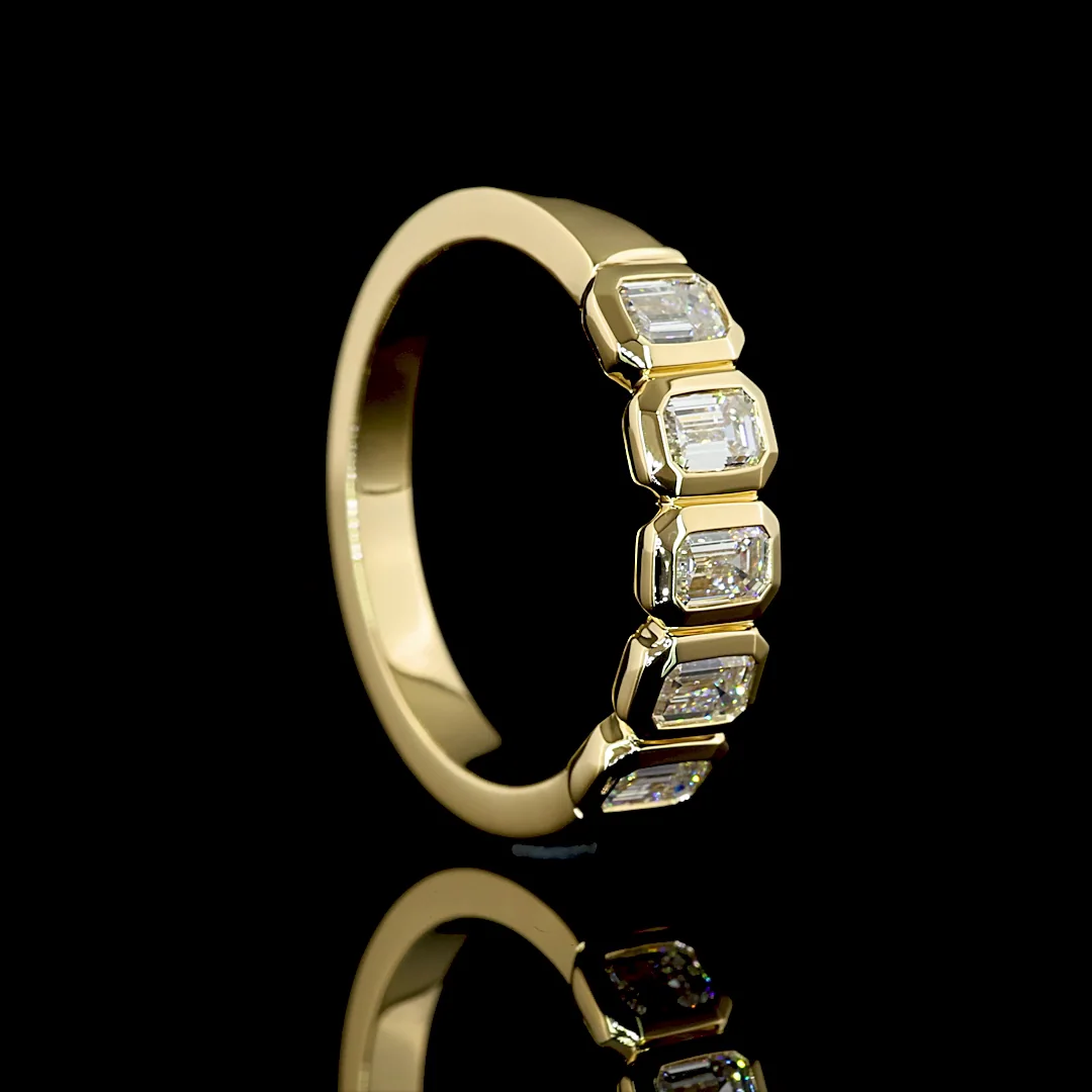 0.95 Cts 14k Yellow Gold Emerald Shape 5 Stones Eternity Band - Image 2