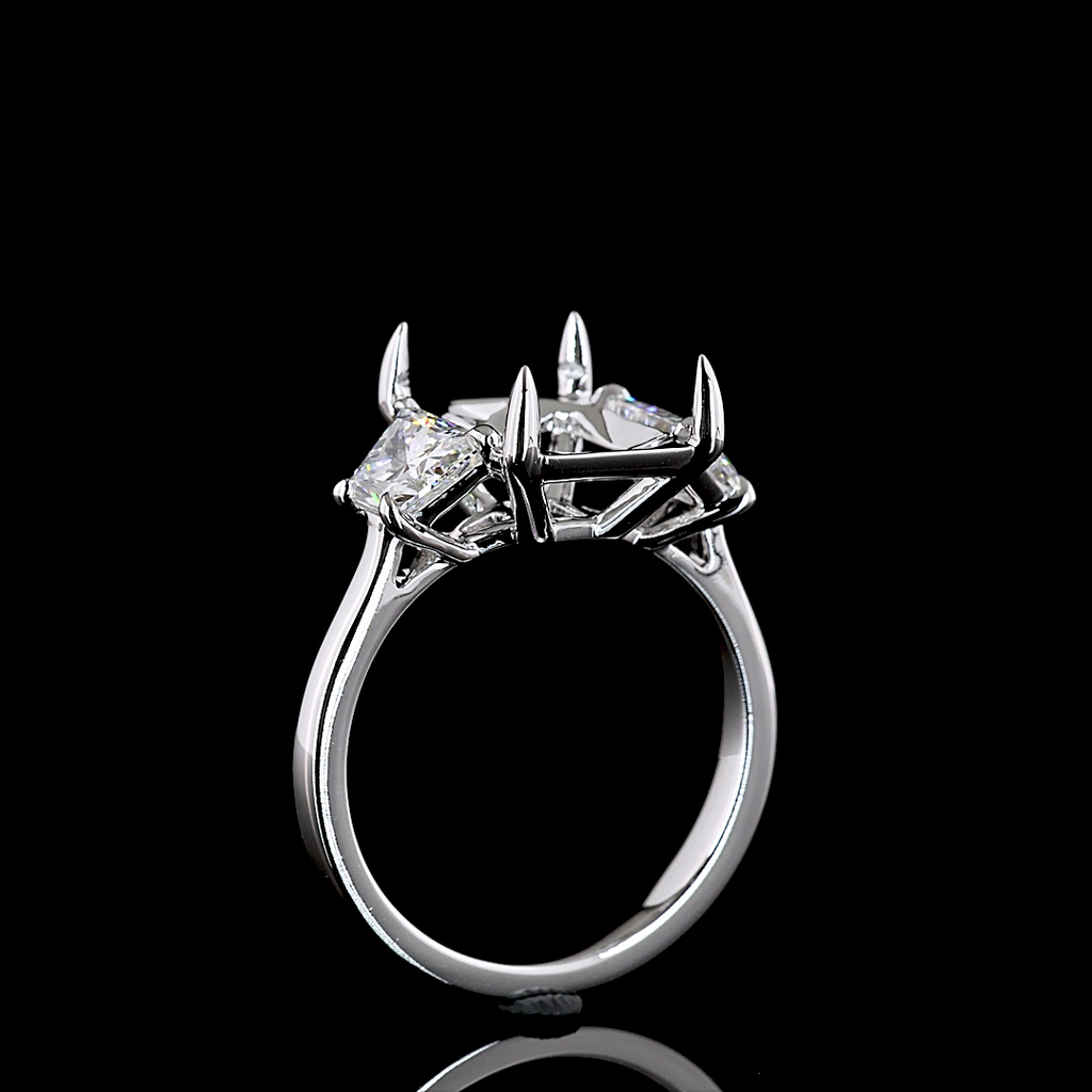 6.39 Cts 14k White Gold Radiant Shape 3 Stones Ring - Image 4