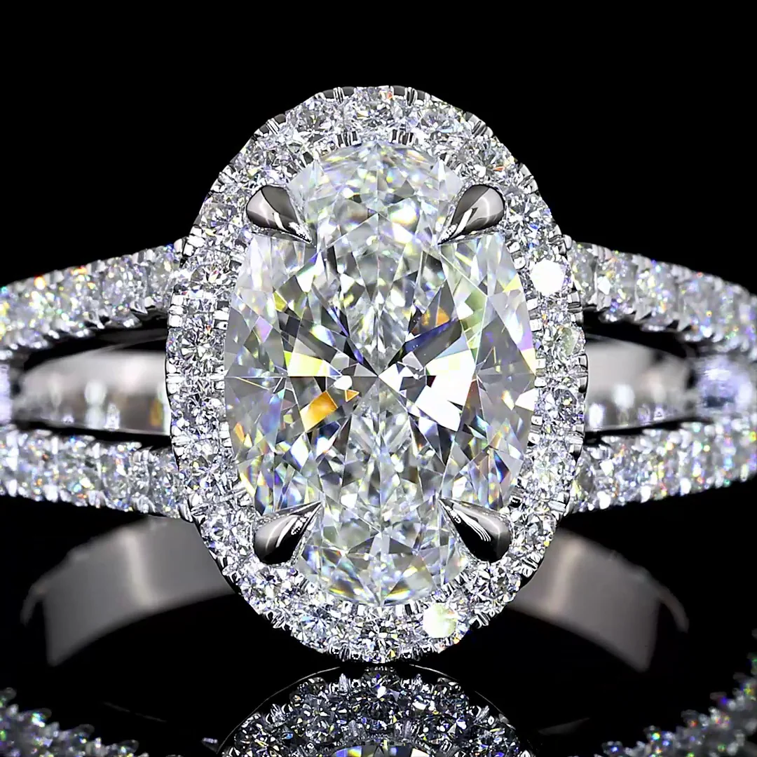 1.99 Cts 14k White Gold Oval Shape Split Shank Ring - Image 3