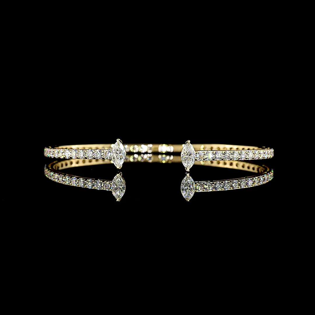 4.33 Cts 14k Yellow Gold Marquise Shape Bangles Bracelet - Video
