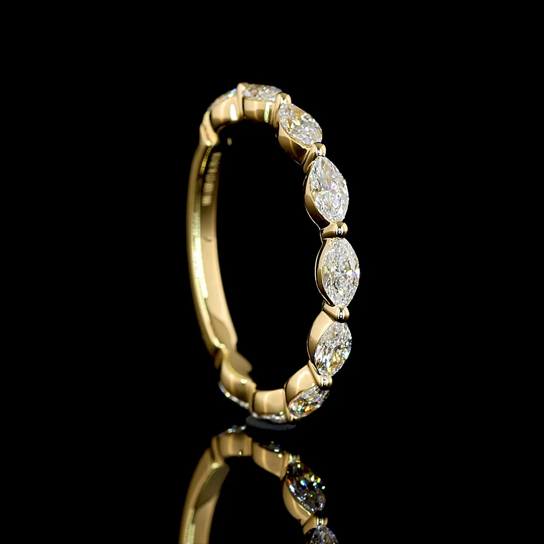 0.82 Cts 18k Yellow Gold Marquise Shape 3/4 Band Eternity Band - Image 2