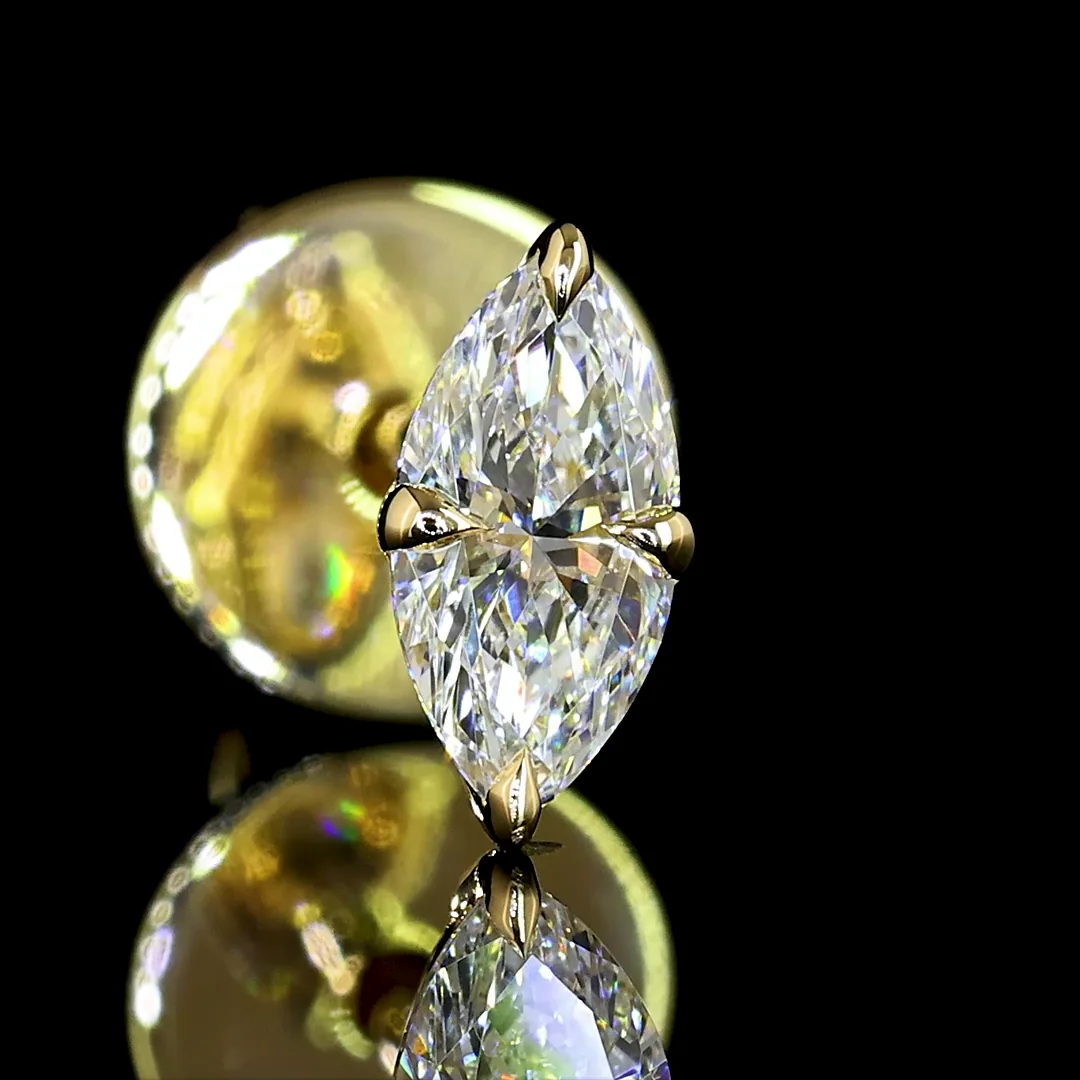 0.35 Cts 14k Yellow Gold Marquise Shape Studs Earring - Image 2