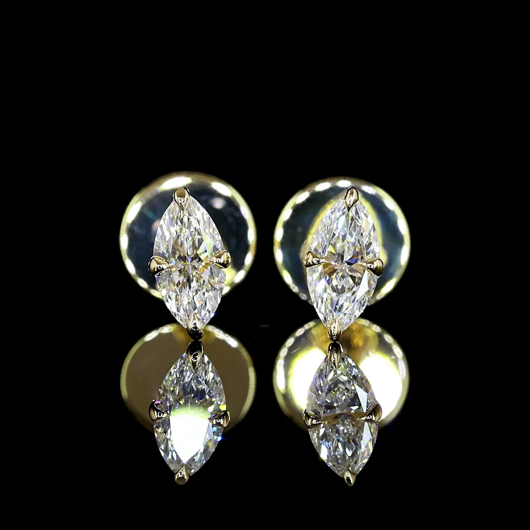 0.35 Cts 14k Yellow Gold Marquise Shape Studs Earring - Image 3