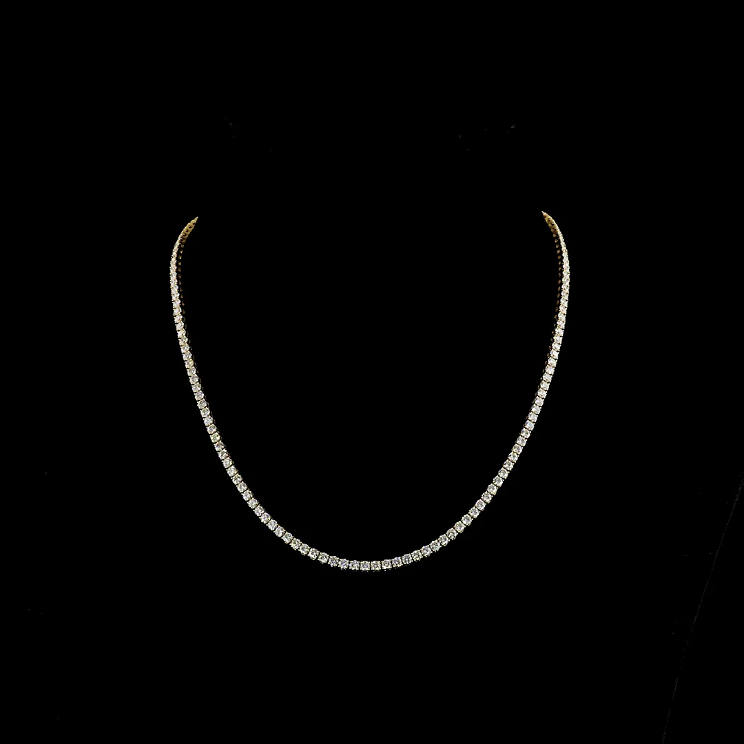 8.13 Cts 14k Yellow Gold Round Shape Tennis Necklace - Video
