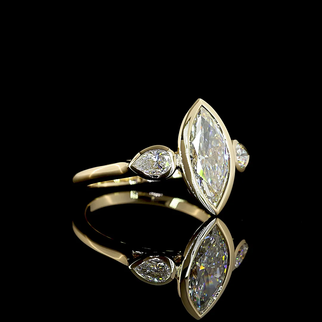 2.42 Cts 14k Yellow Gold Marquise Shape 3 Stones Ring - Image 2