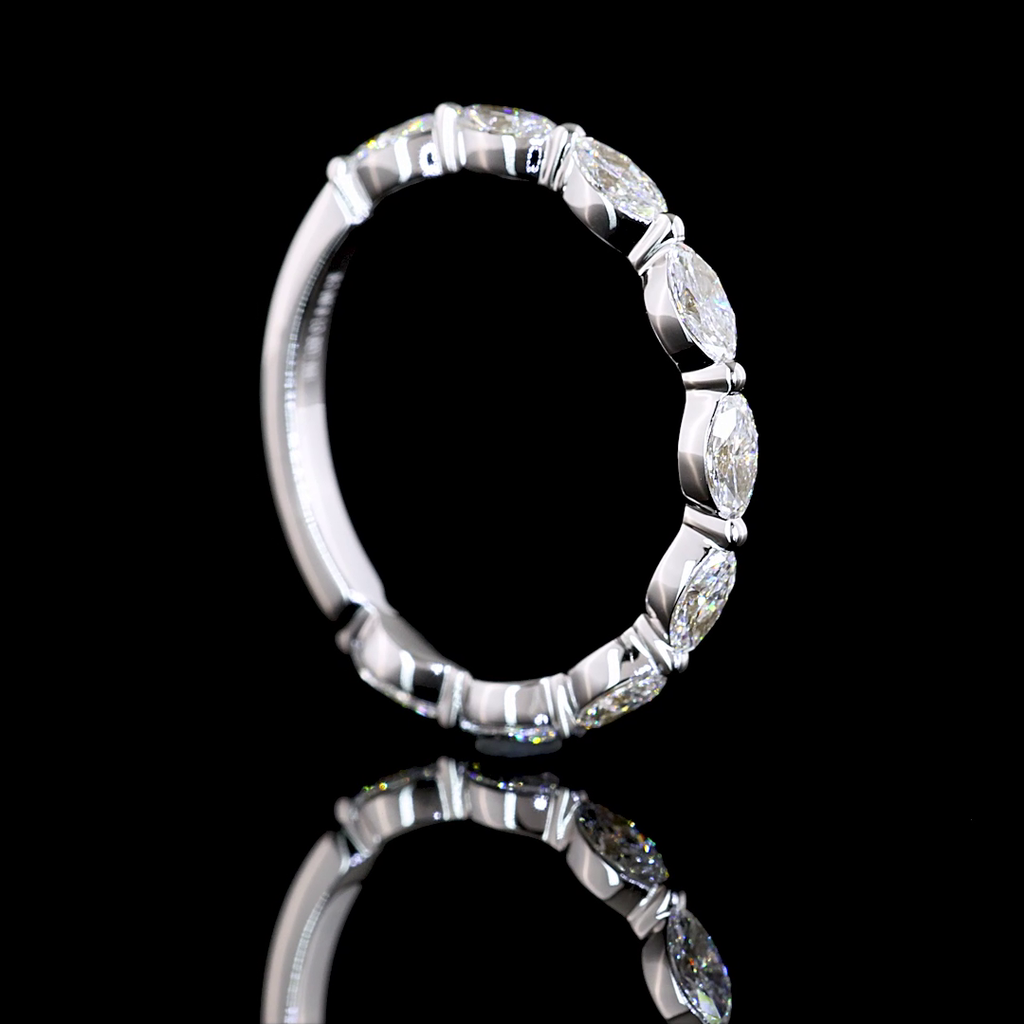 0.8 Cts 18k White Gold Marquise Shape 3/4 Band Eternity Band - Image 2