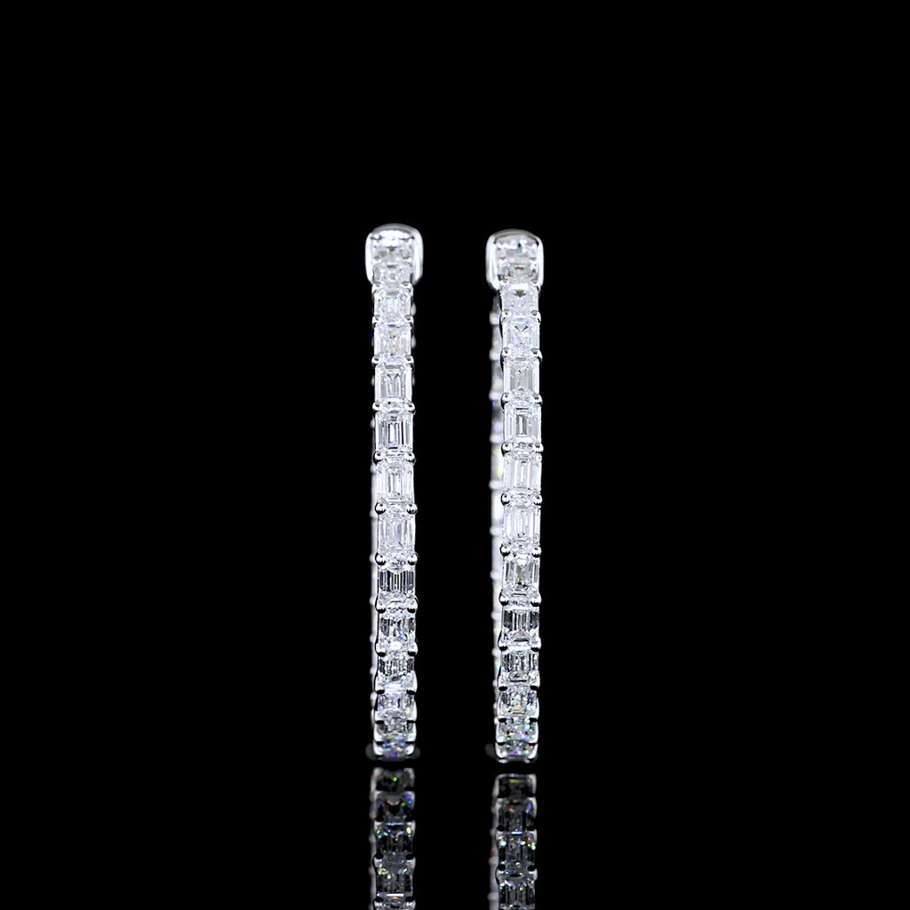 4.01 Cts 14k White Gold Emerald Shape Hoops Earring - Image 3