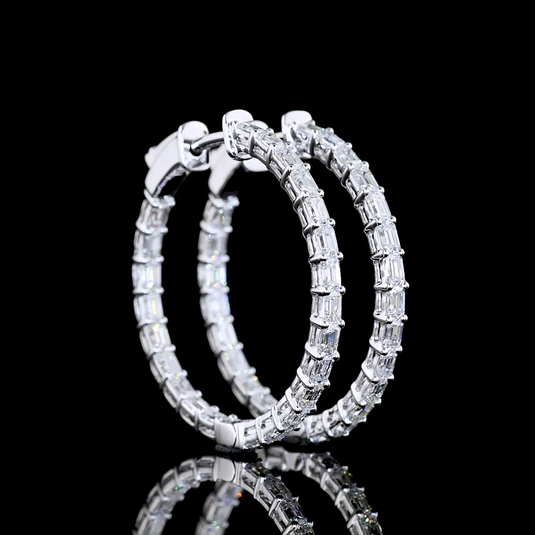 1.92 Cts 14k White Gold Emerald Shape Hoops Earring - Video