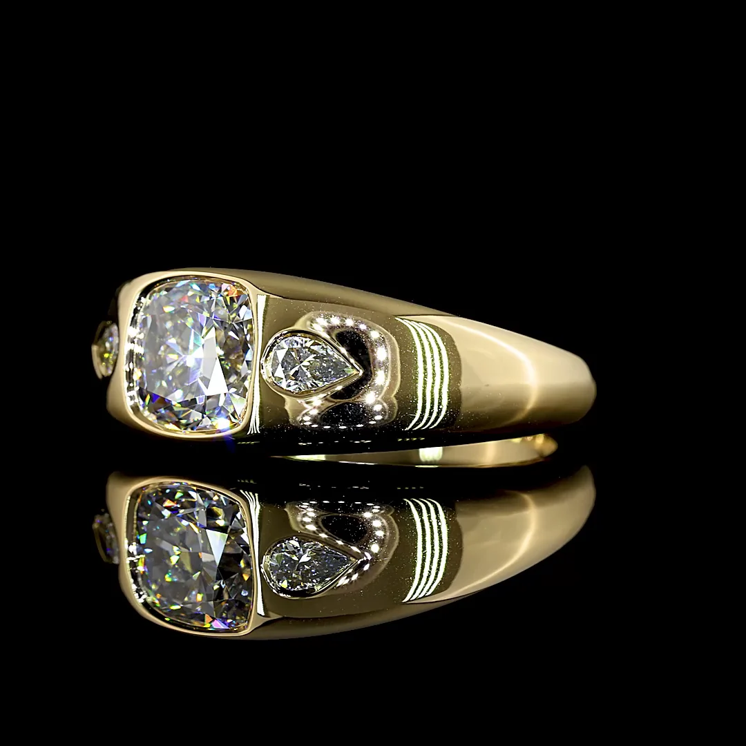 1.7 Cts 14k Yellow Gold Square Cushion Brilliant Shape 3 Stones Ring - Image 2