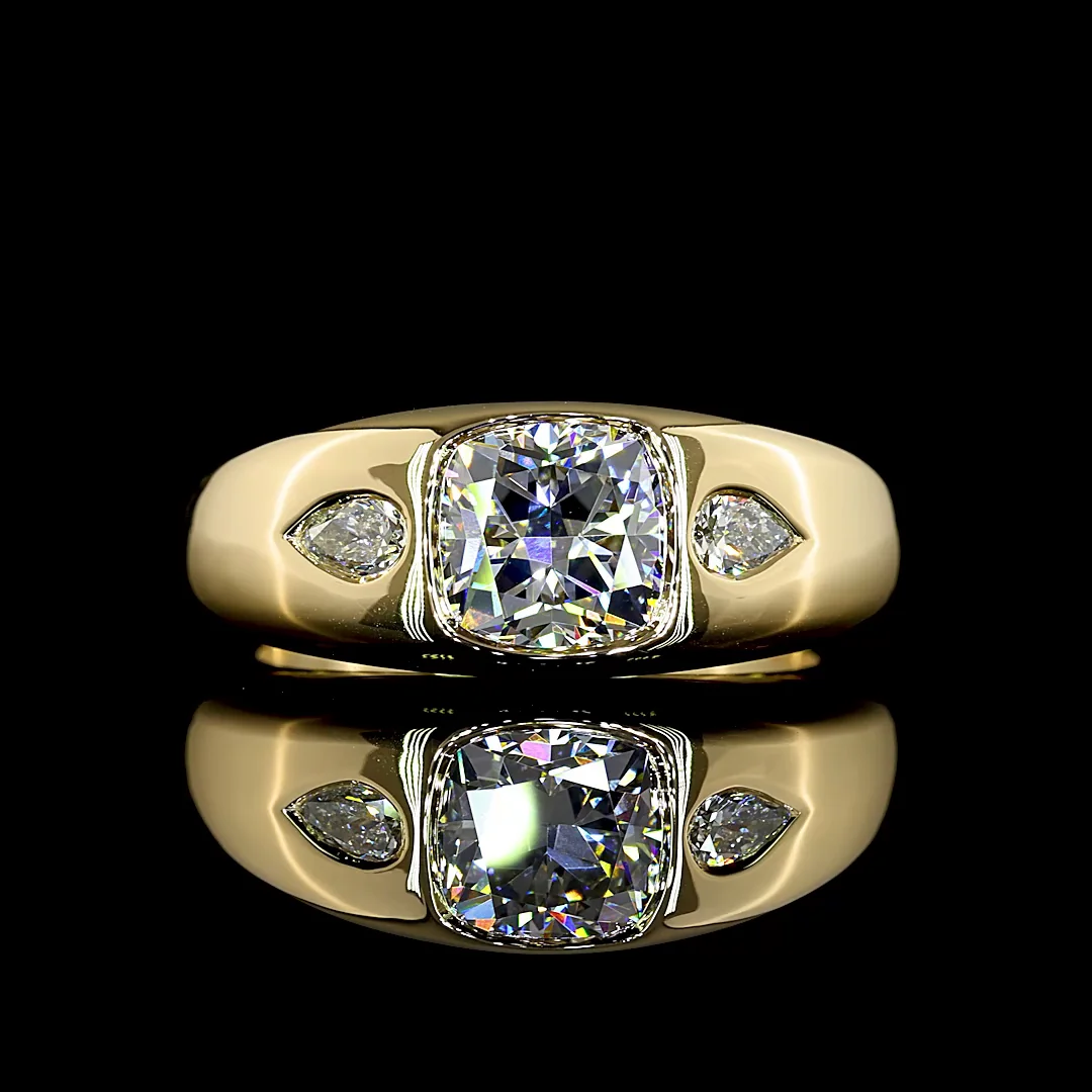 1.7 Cts 14k Yellow Gold Square Cushion Brilliant Shape 3 Stones Ring - Image 3