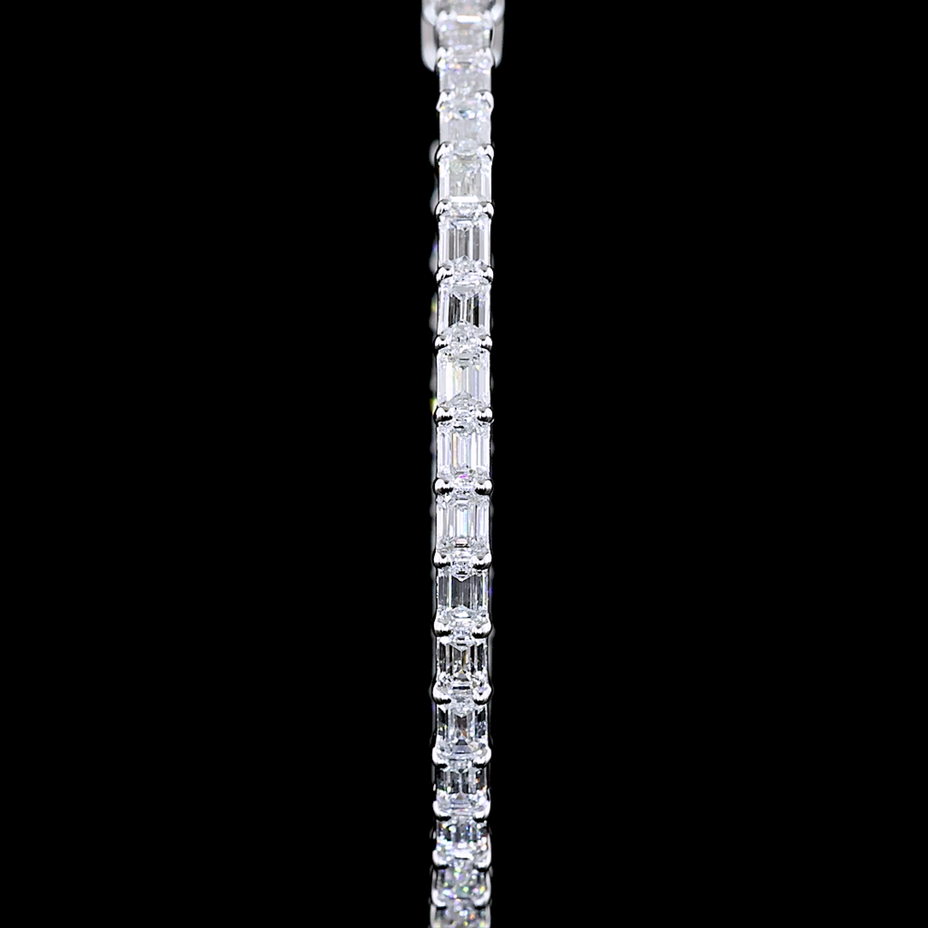3.31 Cts 14k White Gold Emerald Shape Hoops Earring - Image 2