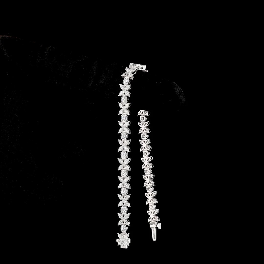 5.52 Cts 14k White Gold Mix Shape Station Line Tennis Bracelet - Image 3