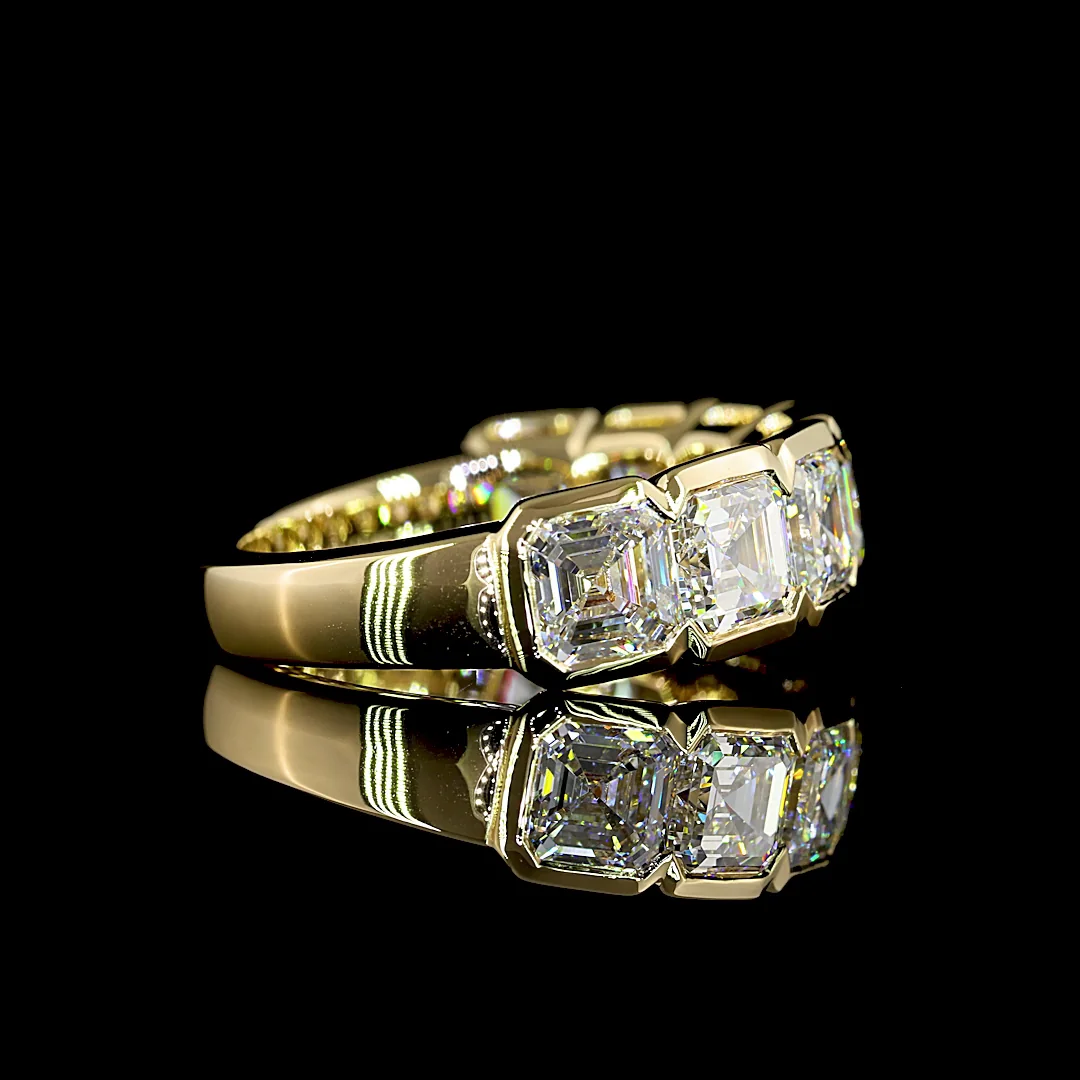 4.48 Cts 14k Yellow Gold Asscher Shape 7 Stones Eternity Band - Image 2