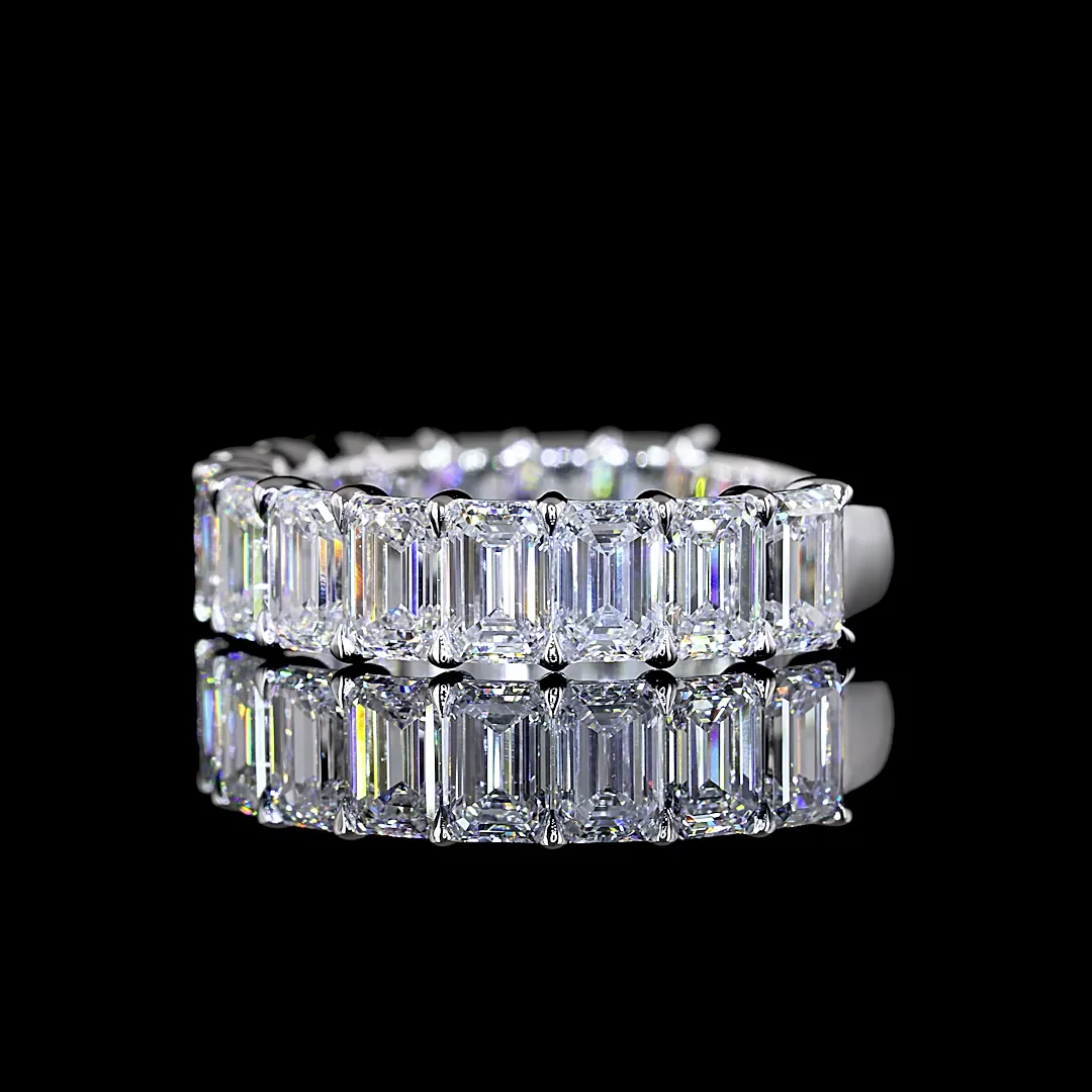 4.12 Cts 14k White Gold Emerald Shape 3/4 Band Eternity Band - Image 3
