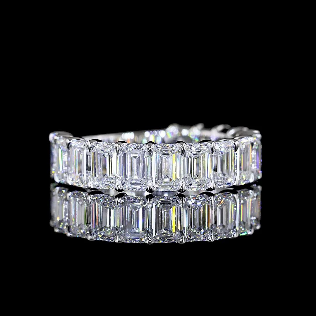 4.12 Cts 14k White Gold Emerald Shape 3/4 Band Eternity Band - Image 4