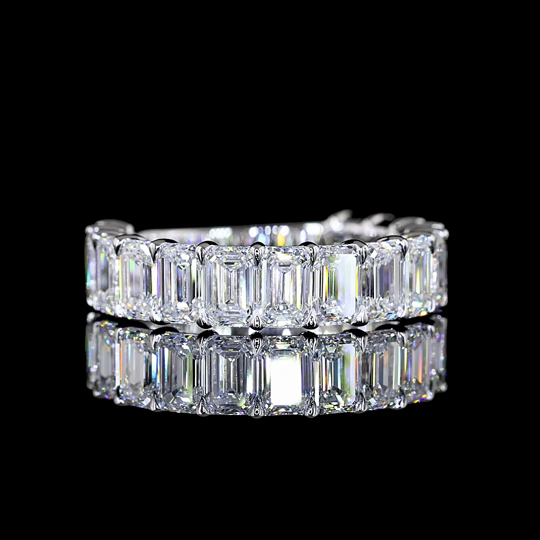 4.12 Cts 14k White Gold Emerald Shape 3/4 Band Eternity Band - Video
