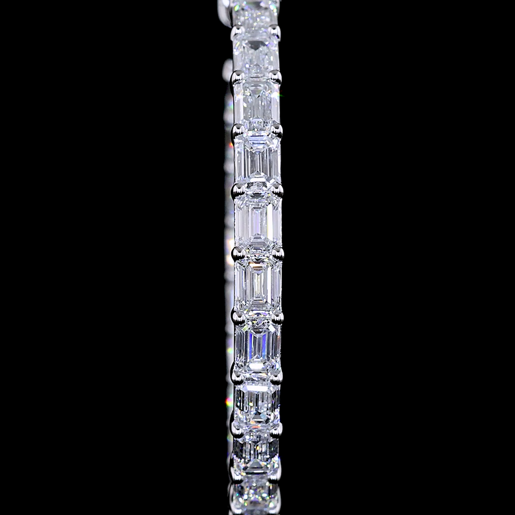 5.94 Cts 14k White Gold Emerald Shape Hoops Earring - Image 3