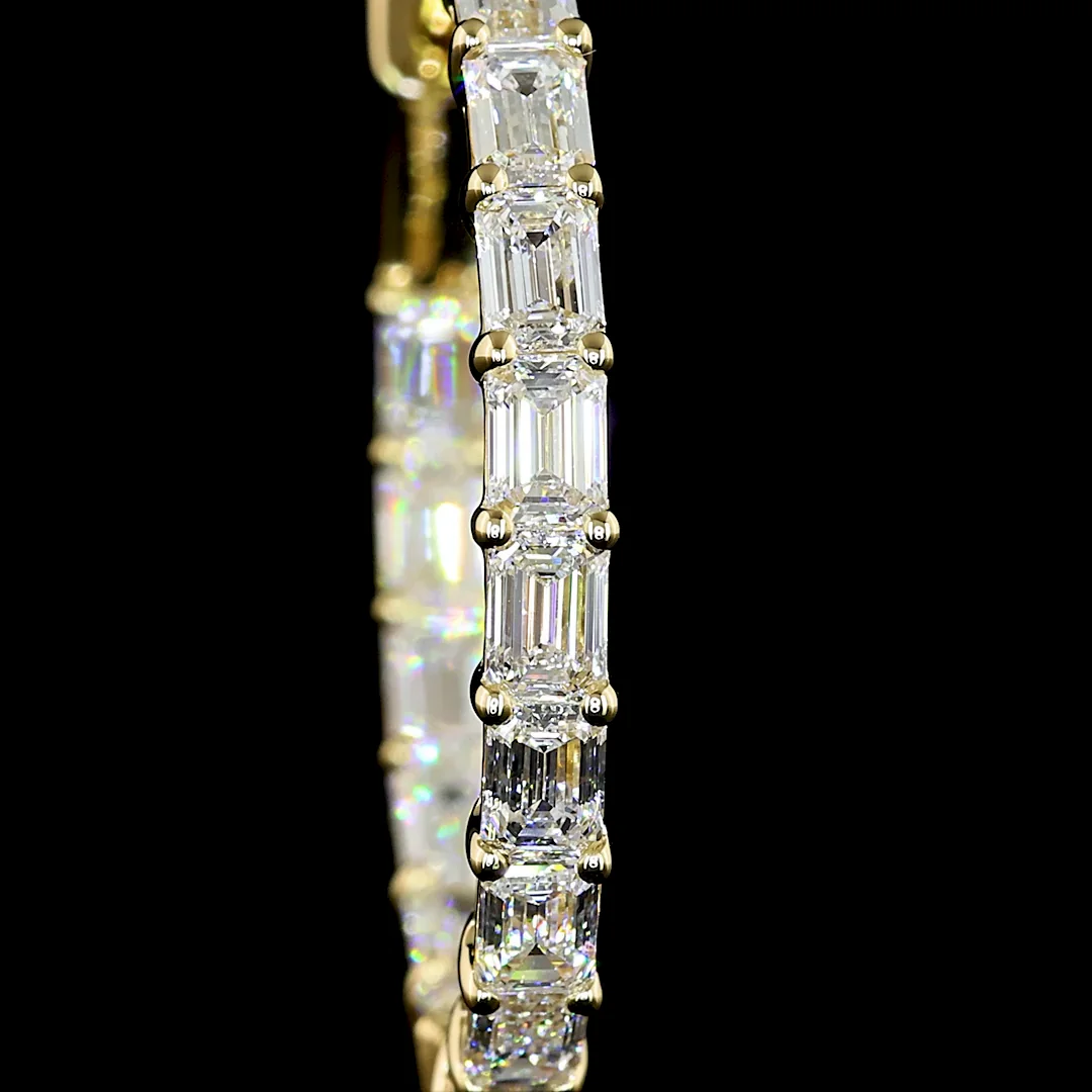 3.22 Cts 14k Yellow Gold Emerald Shape Hoops Earring - Image 3