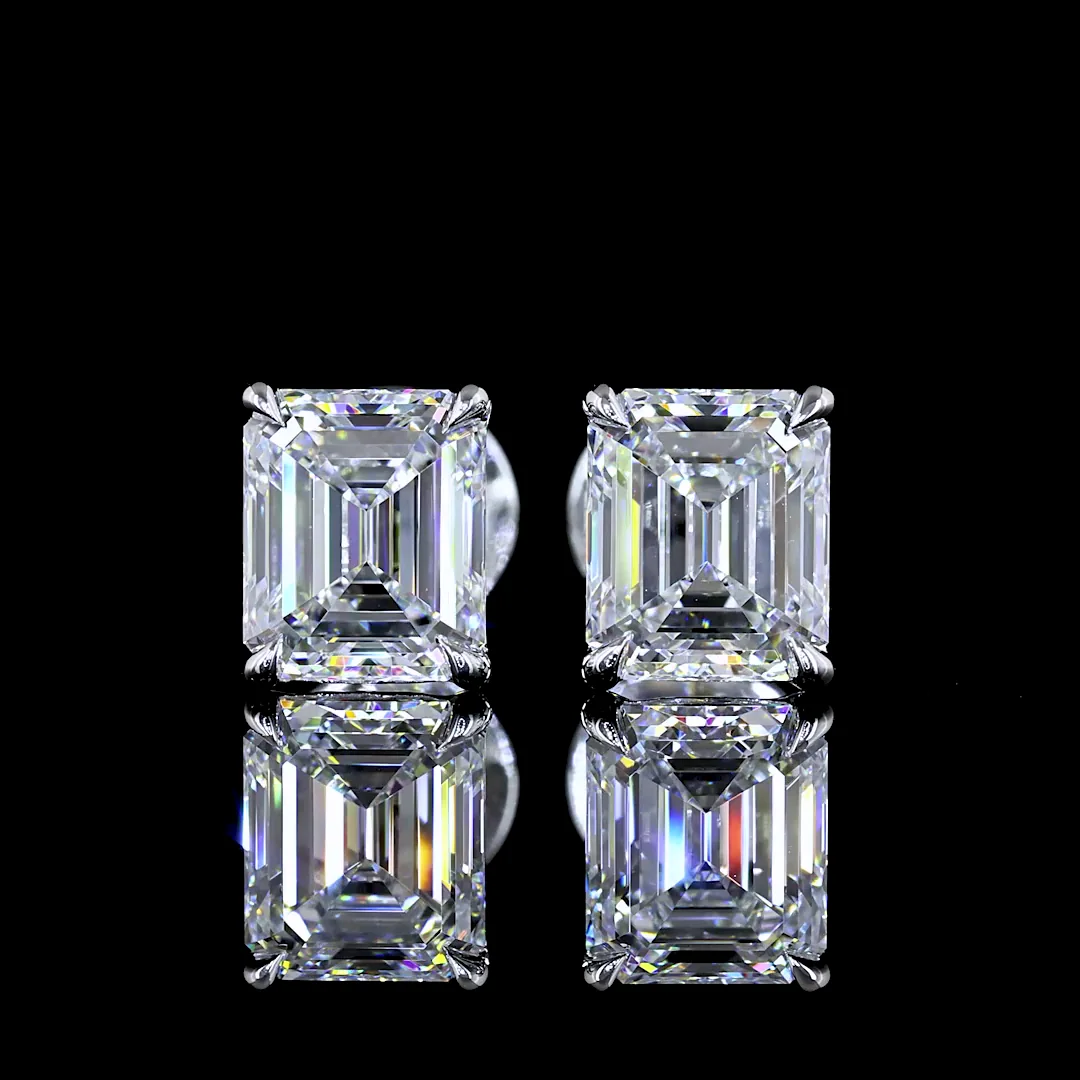 1.82 Cts 14k White Gold Emerald Shape Studs Earring - Image 3