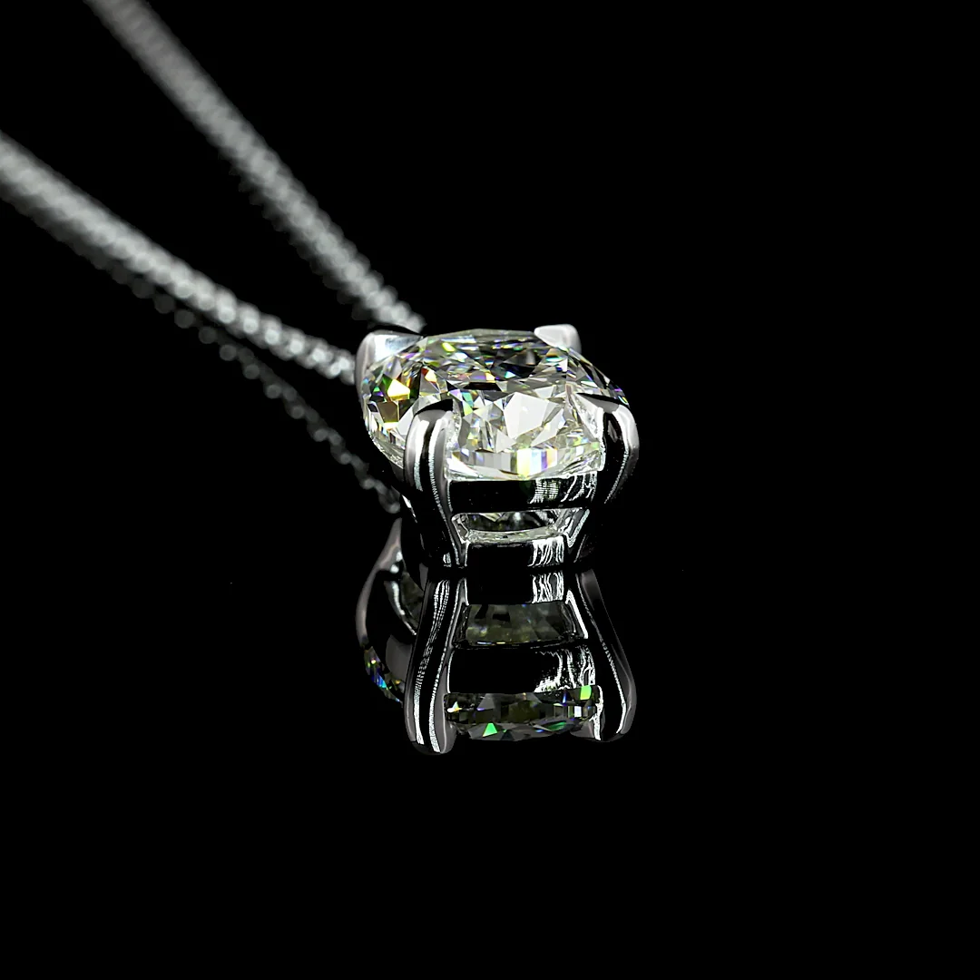 2.51 Cts 14k White Gold Cushion Brilliant Shape Solitaire Pendant - Image 2