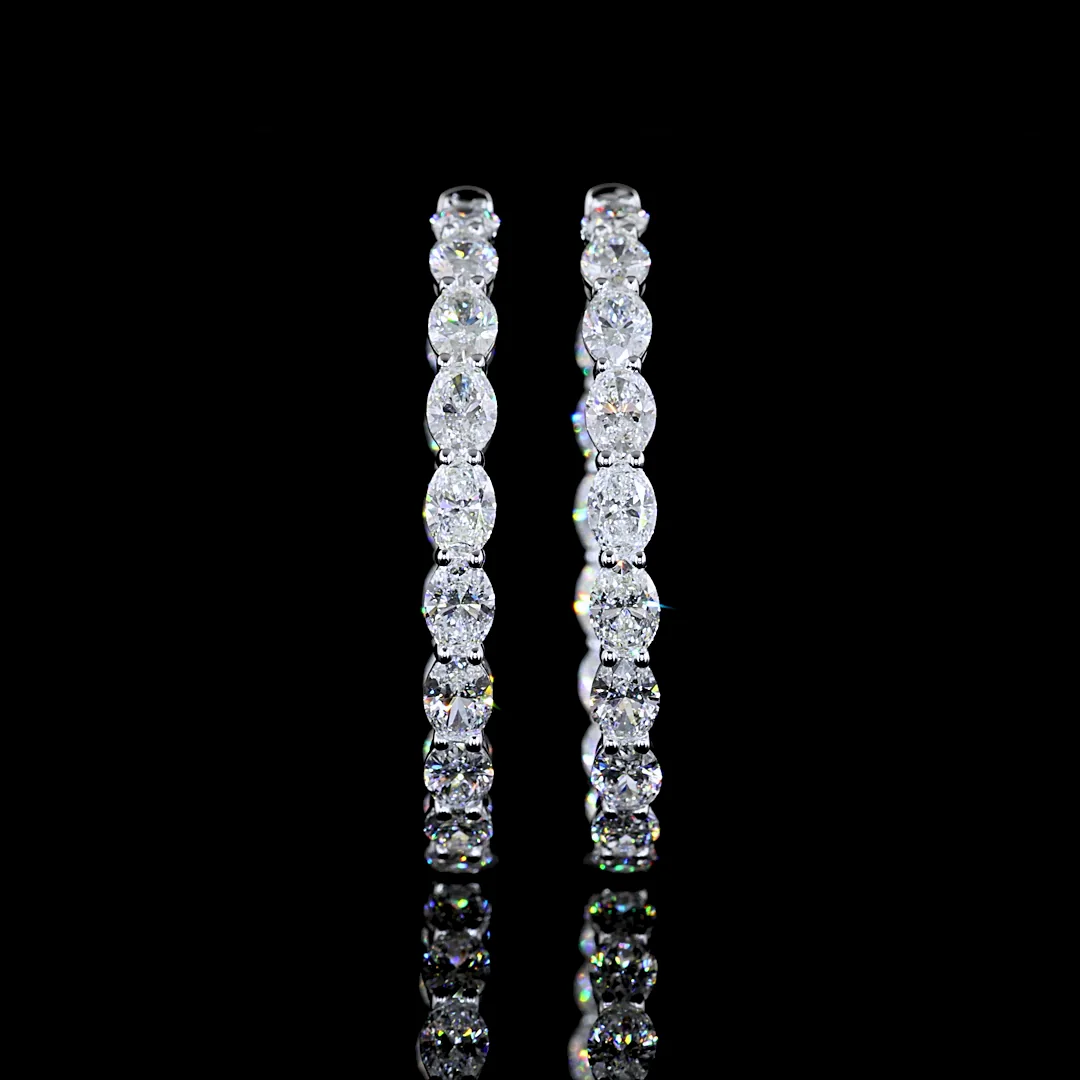 7.72 Cts 14k White Gold Oval Shape Hoops Earring - Image 3