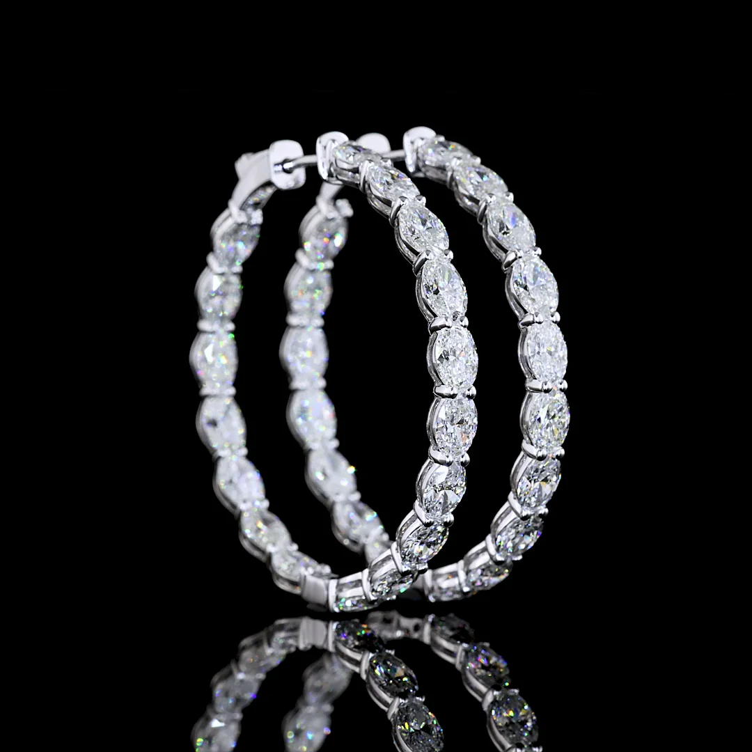 7.72 Cts 14k White Gold Oval Shape Hoops Earring - Video