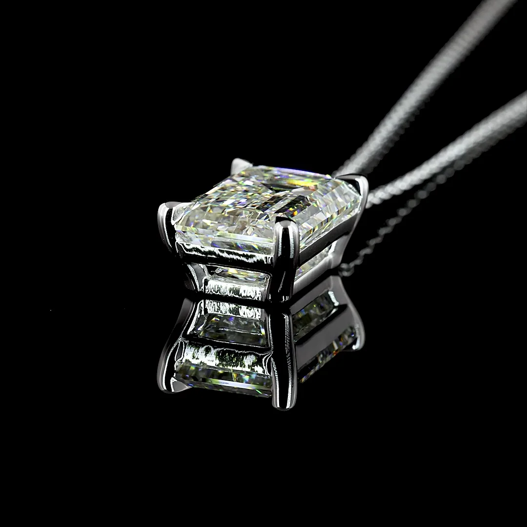 5.05 Cts 14k White Gold Emerald Shape Solitaire Pendant - Image 4