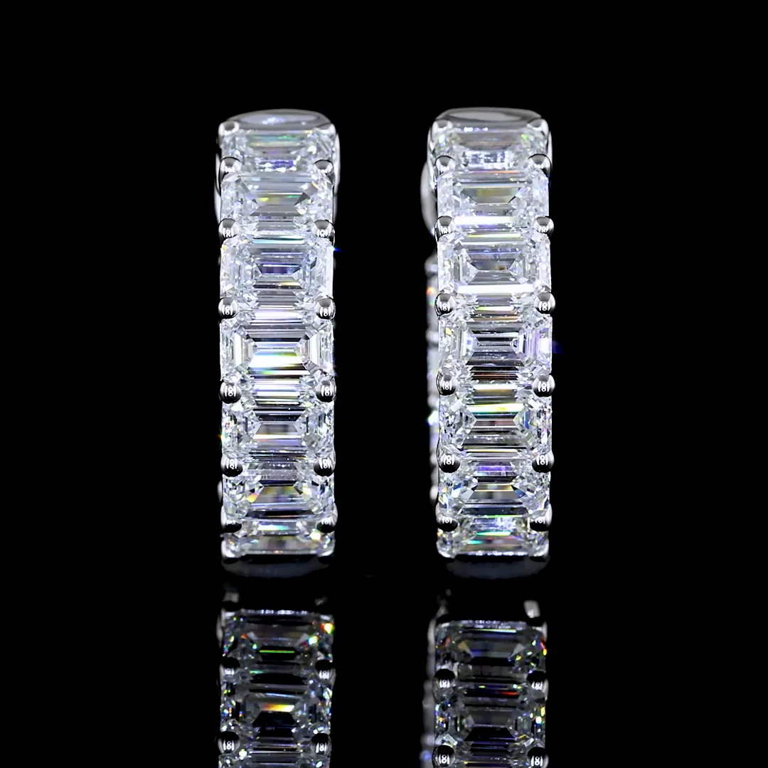 2.54 Cts 14k White Gold Emerald Shape Huggies Earring - Image 3