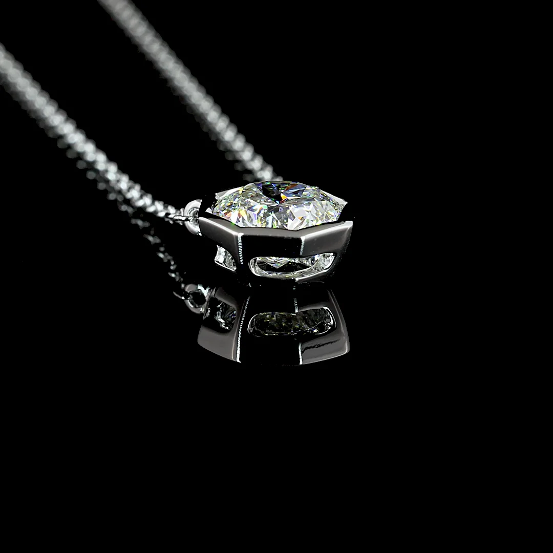 1.04 Cts 14k White Gold Octagon Nova Shape Solitaire Pendant - Image 2
