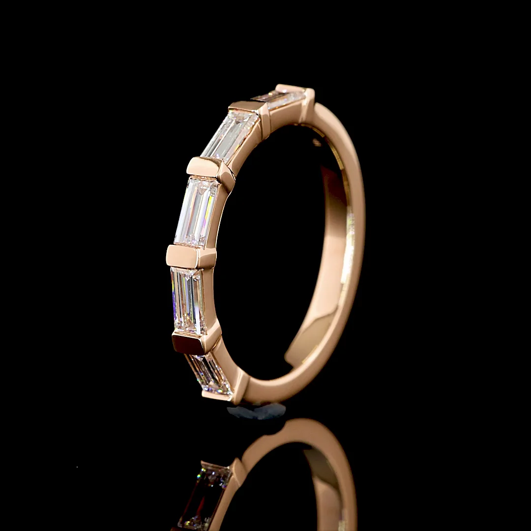 0.57 Cts 14k Rose Gold Baguette Shape 5 Stones Eternity Band - Image 4