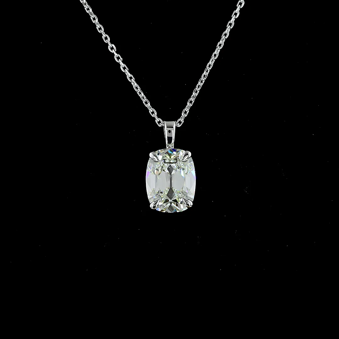 2.44 Cts 14k White Gold Antique Cushion Shape Solitaire Pendant - Image 3
