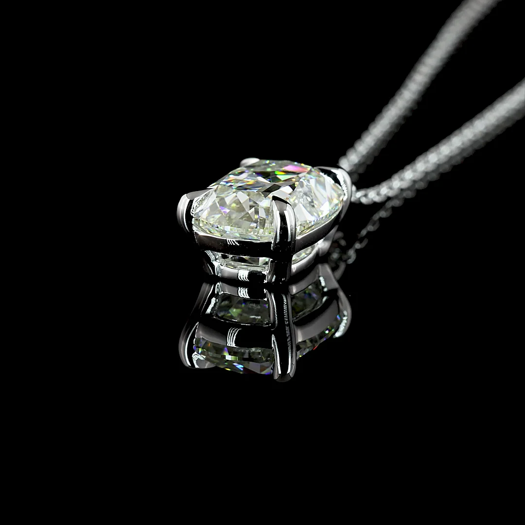 2.44 Cts 14k White Gold Antique Cushion Shape Solitaire Pendant - Image 4