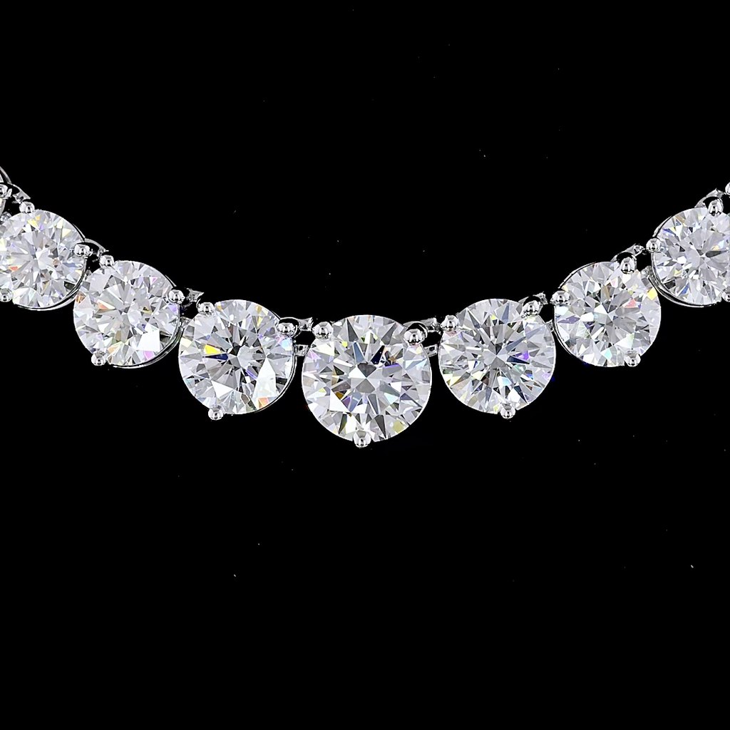9.9 Cts 14k White Gold Round Shape Riviera Necklace - Image 3