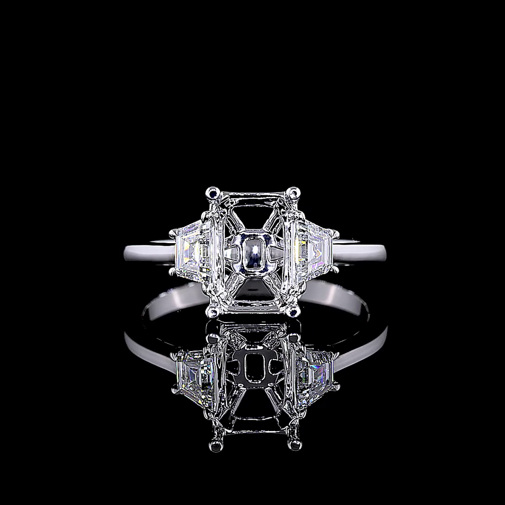 2.51 Cts 14k White Gold Emerald Shape 3 Stones Ring - Image 3