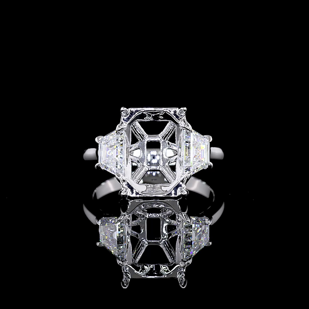 6.32 Cts 14k White Gold Emerald Shape 3 Stones Ring - Image 3