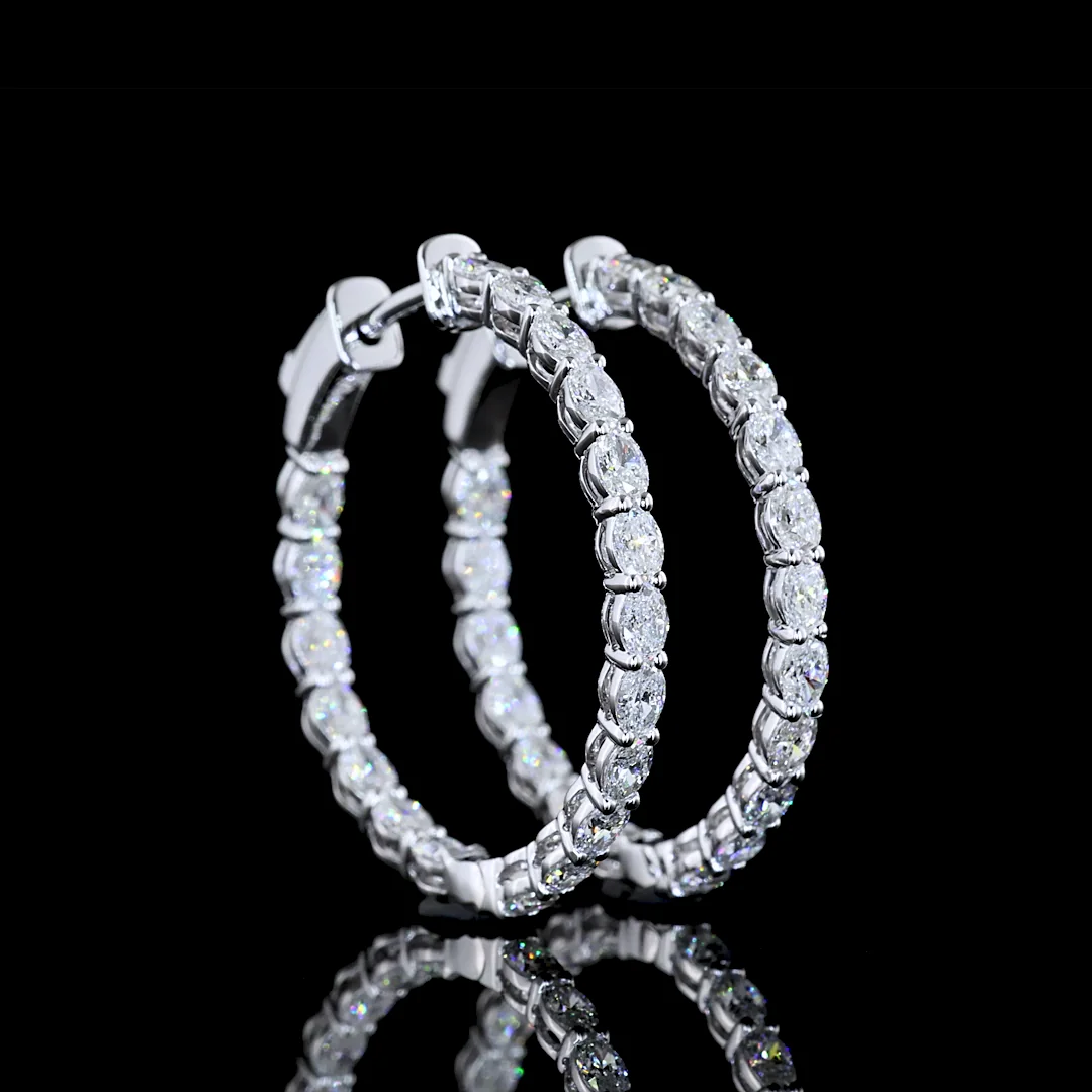 1.86 Cts 14k White Gold Oval Shape Hoops Earring - Video