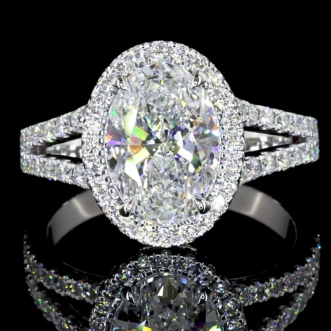 2.64 Cts 14k White Gold Oval Shape Split Shank Ring - Image 2
