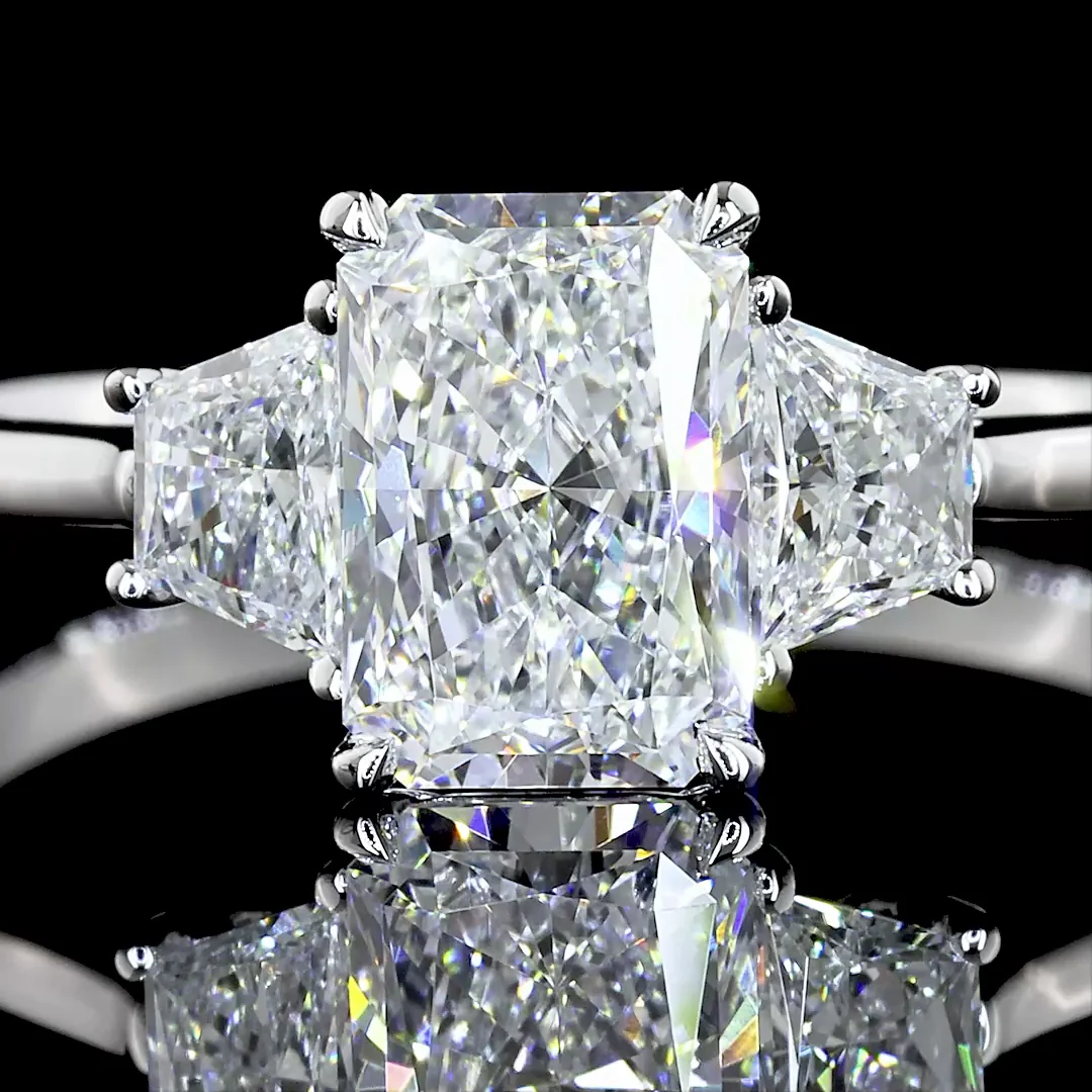 1.34 Cts 14k White Gold Radiant Shape 3 Stones Ring - Image 2
