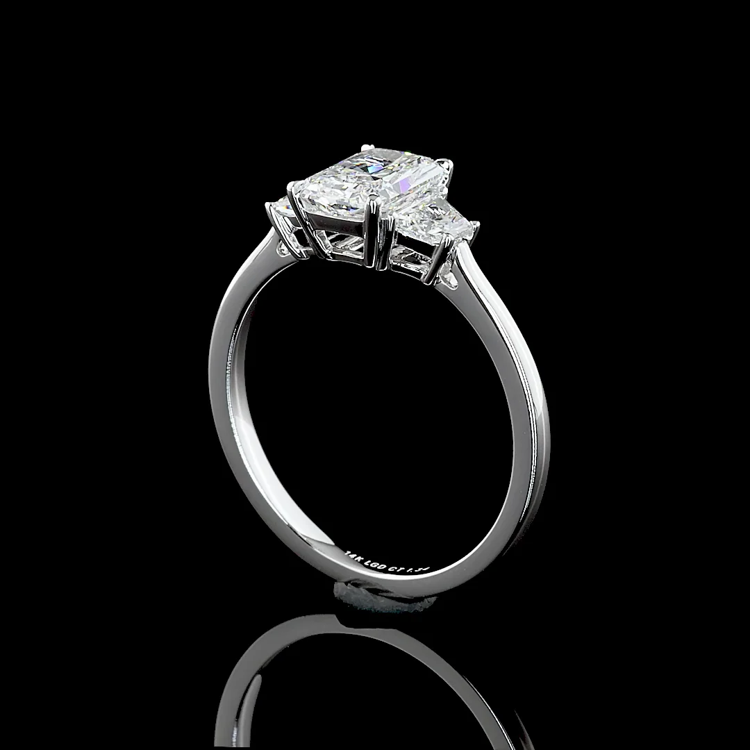 1.34 Cts 14k White Gold Radiant Shape 3 Stones Ring - Image 3
